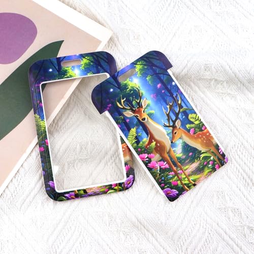 Cute Deer Teacher Lanyards for ID Badges, Fancy Pattern Badge Holder with Neck Lanyard & Heavy Duty Retractable Reel Clip, Forest Animal Keychain Lanyard for Kids, Girl, Women - color: Deer