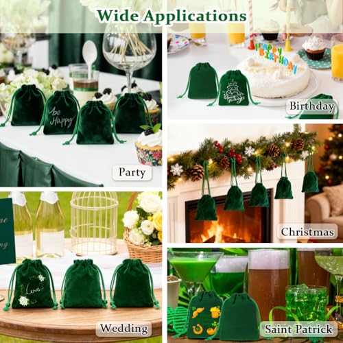 Shintop 50pcs Little Velvet Bags, 3x4 inch Green Drawstring Gift Bags - color: Green, size: 1 Count (Pack of 50)
