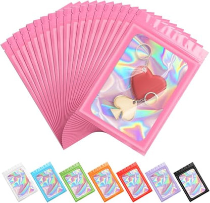 ANZNKU 100PCS Holographic Pink Mylar Bags, Resealable Smell Proof 2.7x3.9 - color: Pink, size: 2.7 x 3.9 Inch