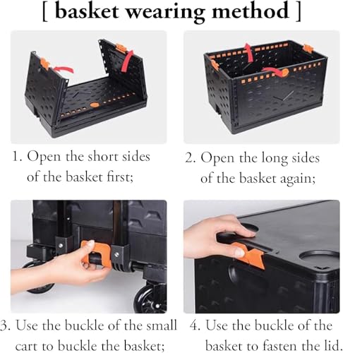 Foldable Utility Cart Collapsible Crate Rolling Carts with Wheels, Hand Truck Storage Box with Telescoping Handle, Folding Shopping cart with Wheels for Office Shopping Camping Travel Moving