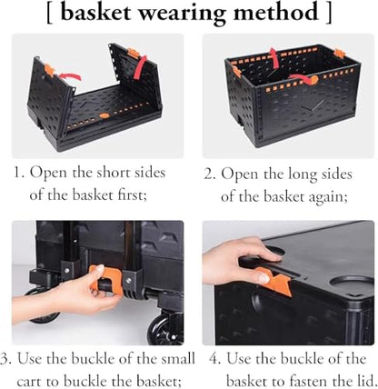 Foldable Utility Cart Collapsible Crate Rolling Carts with Wheels, Hand Truck Storage Box with Telescoping Handle, Folding Shopping cart with Wheels for Office Shopping Camping Travel Moving