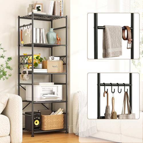 DurayLoly Metal Shelving with Hooks & Side Panel for Pantry Storage, 5-Tier - size: 17.7" W x 11.81" D x 58.26" H (5T)