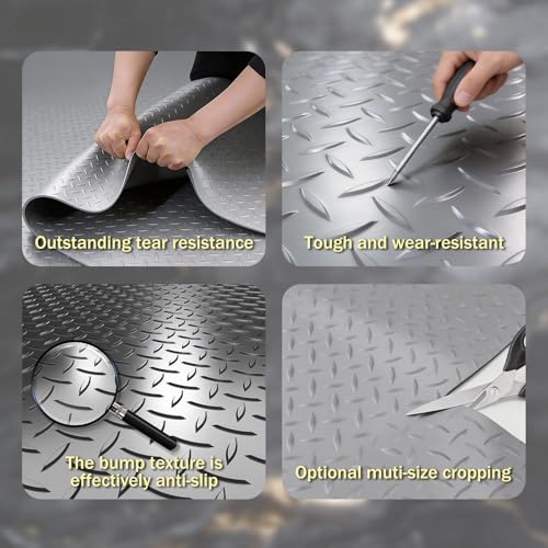 StellarStar 4x6 FT Garage Floor Mat, 2.8mm Thickened PVC Diamond Plate - color: Gray, size: 4x6 FT