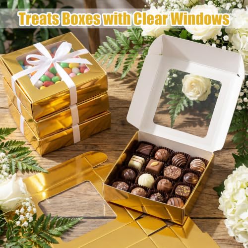 Zonon 30 Pcs Kraft Paper Boxes with Window 4.13 x 4.13 x 1.18 Inch (Gold) - color: Gold