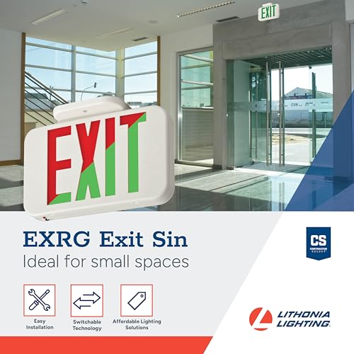 Lithonia Lighting Single-Sided LED Exit Sign, Thermoplastic Construction, Switchable Red and Green Colors, AC Power, Includes Extra Faceplate, White (EXRG M6) - color: Switchable, size: 11.63" | Sign Only