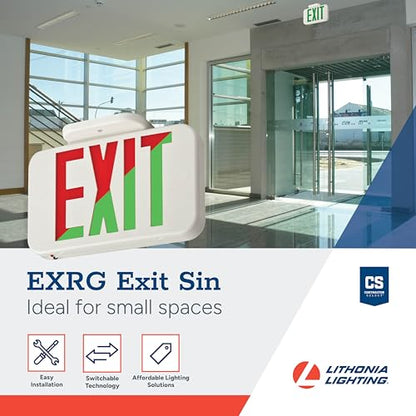 Lithonia Lighting Single-Sided LED Exit Sign, Thermoplastic Construction, Switchable Red and Green Colors, AC Power, Includes Extra Faceplate, White (EXRG M6) - color: Switchable, size: 11.63" | Sign Only