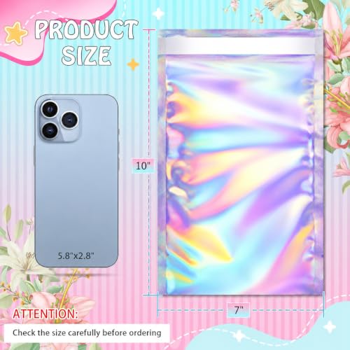 FUNFERY 7x10 in Holographic Mylar Poly Mailers Self Sealing Adhesive Bag - color: Holographic Self Adhesive-50P, size: 7x10 inch
