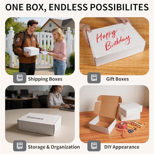 Fishat 12" x 9" x 4" White Corrugated Cardboard Shipping Boxes Set of 5 - size: 12" x 9" x 4"