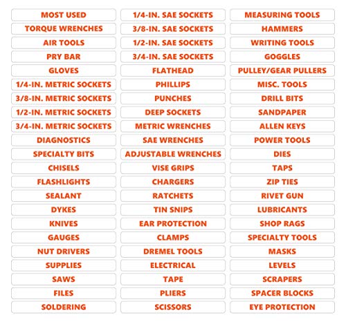 Toolbox Organizational Magnetic Rounded Labels Ultimate Set by DCM Solutions (Burnt Orange Inverted, 0.5" H x 4.5" W) - color: Burnt Orange Inverted - White With Burnt Orange Text, size: 0.5"H x 4.5"W