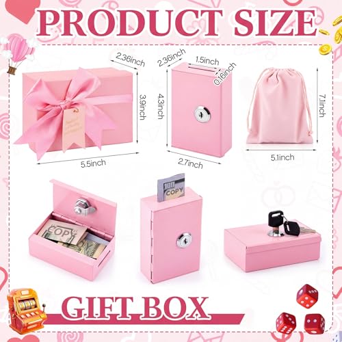 CroBlissful 3 Pcs Metal Casino Cash Boxes with Keys and Storage Pouch, Pink - color: pink