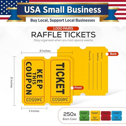 PM Company 2000 Pcs (1000 Pairs) Raffle Tickets Double, 50/50 - color: Multi-color