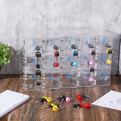 15 Doors Cell Phone Locker Box with Charging Hole (Upgrade Size), Clear Acrylic Cell Phone Storage Cabinet Wall Mounted, Locks, Key, Number for Classroom Employee Office School Factory - style: 15 Doors