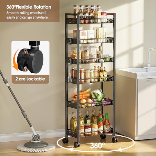 6 Tier Slim Storage Cart, Narrow Rolling Cart with Wheels, 6in(W) - color: Black, size: 6 Tier(6 in)