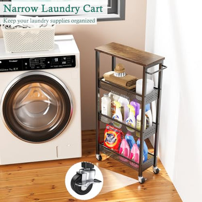 XYZLVSI Utility Slim Storage Cart, 4 Tier Kitchen Narrow Shelf on Wheels - size: 16.7"Dx7.1"Wx34"H