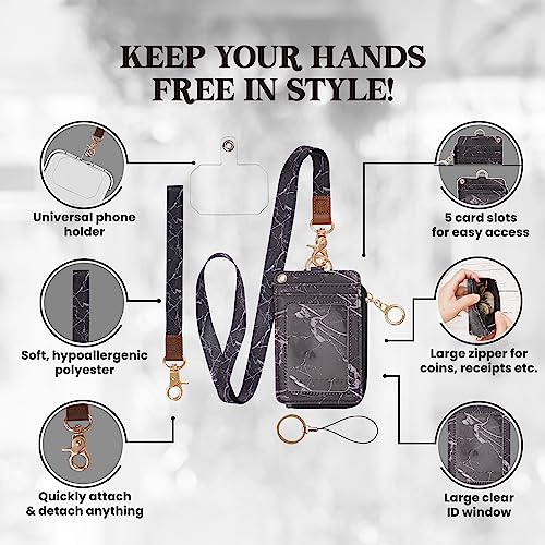 Mondo Designs 2-in-1 ID Badge Holder Lanyard Wallet - Black Marble - color: Black Marble