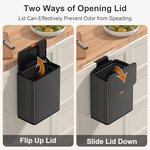 Mbillion 2.1 Gal Brushed Black Hanging Stainless Steel Compost Bin - color: Brushed Black, size: 2.1 Gal