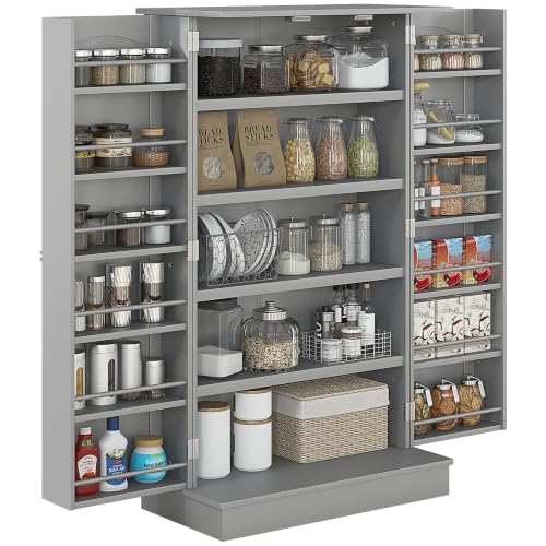 HOMCOM 41" Kitchen Pantry Storage Cabinet 12 Door Shelves Gray - color: Grey, size: 23.6" W x 11.8" D x 40.9" H