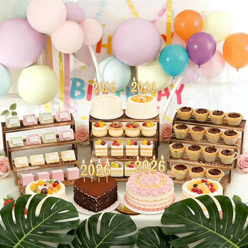 2 Set wood tone Wooden Tiered Display Stands 4 Tier Stackable Pine Wood Display Risers, Suitable for Vendor Events, Cupcake Stands, cake stand Wooden Dessert Table Sets, Vendor Booth Displays,Cosmetic & pantry organizers and storage can organizer, Kitchen