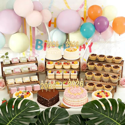 2 Set wood tone Wooden Tiered Display Stands 4 Tier Stackable Pine Wood Display Risers, Suitable for Vendor Events, Cupcake Stands, cake stand Wooden Dessert Table Sets, Vendor Booth Displays,Cosmetic & pantry organizers and storage can organizer, Kitchen