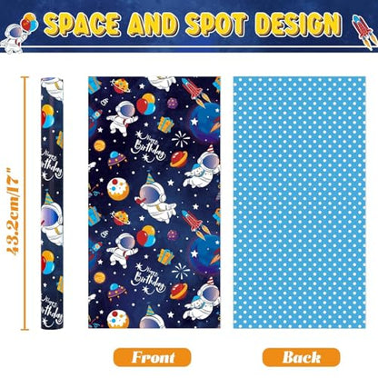 WERNNSAI Space Wrapping Paper Roll 33ft Navy Blue Astronaut Wrapping Paper - color: Blue Space