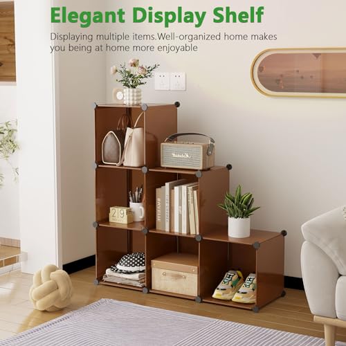 C&AHOME 6-Cube Storage Organizer Cube Shelf Closet Storage Bookcase, Brown - color: Brown