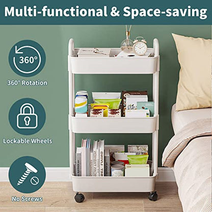 EZ COZY 3 Tier Rolling Cart, Plastic Diaper Cart Organizer with Wheels, Roller Cart for Diapers, Baby Nursery, Kitchen, Bathroom, Living Room and Bedside, White - color: White