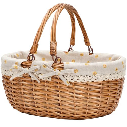Good GAIN Wicker Picnic Basket w/Fold Handles,Willow Empty Baskets, Yellow - color: Yellow