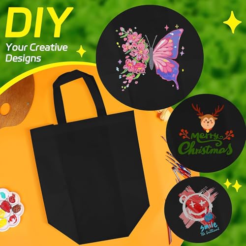 50Pcs Reusable Tote Bags Bulk, Non Woven Large Shopping Bags Grocery Gift Bag with Handles for Party Retail Boutiques, Black