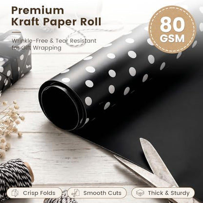 VGOODALL Black Reversible Wrapping Paper Roll, 17 inch X 33 Feet - color: Black,White