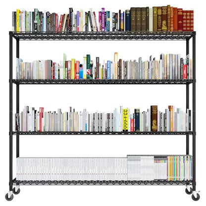 4-Tier Shelf, Adjustable Wire Metal Rack Shelving, Heavy Duty Standing Storage Shelves, Garage, Kitchen, Office, Bathroom, Shelfs Easy Assembly, 59" W x 23.6" D x 75.6" H Wheels, Black - color: Black, size: 4-tier 59.06"W x 23.62"D x 75.59"H Wheels