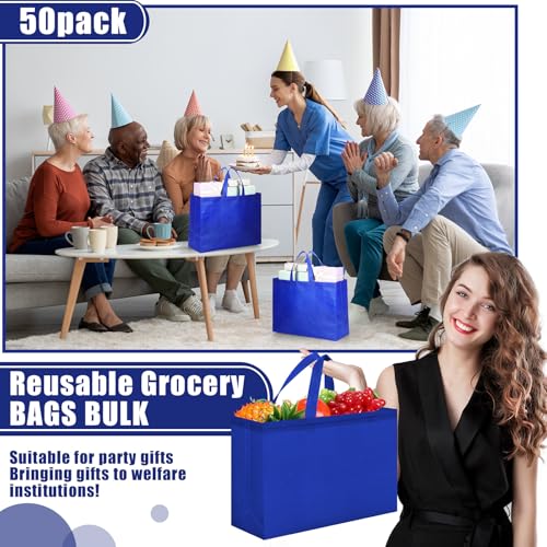 Windyun 100 Pcs Reusable Grocery Bags Large Shopping Tote Bulk, Royal Blue - color: Royal Blue