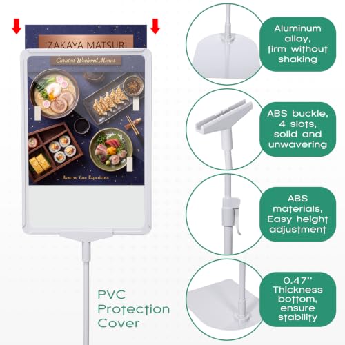 Jutom 6 Pcs Adjustable Pedestal Stand Holder 8.5 x 11 Inch Heavy Duty Aluminum Sign Holder Vertical and Horizontal Sign Poster Stands Floor Standing Display for Advertisement Menu Display (White) - color: White