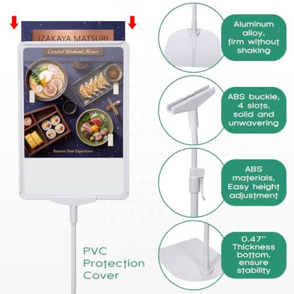 Jutom 6 Pcs Adjustable Pedestal Stand Holder 8.5 x 11 Inch Heavy Duty Aluminum Sign Holder Vertical and Horizontal Sign Poster Stands Floor Standing Display for Advertisement Menu Display (White) - color: White