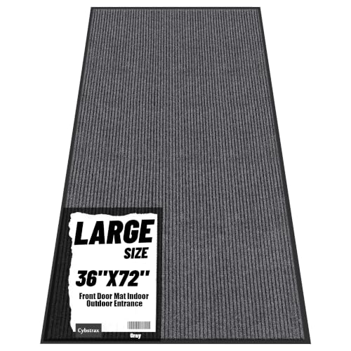 Front Door Mat 3'x6', Heavy Duty Waterproof Indoor Outdoor Doormat, Grey Outside Entryway Rugs - color: Grey Double Stripes, size: 3' x 6'(Rectangular)