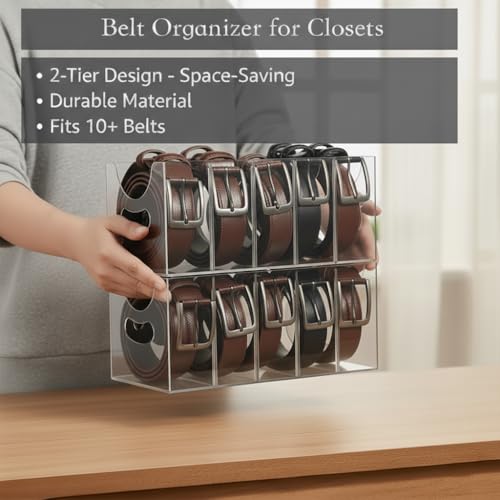 Belt Organizer,Acrylic Belt Organizer for Closet with Removable Dividers 5 Compartments & Handles Drawer organization and storage for Purse,underwear, Socks,and Ties (2pack) - size: 2pack
