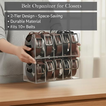 Belt Organizer,Acrylic Belt Organizer for Closet with Removable Dividers 5 Compartments & Handles Drawer organization and storage for Purse,underwear, Socks,and Ties (2pack) - size: 2pack