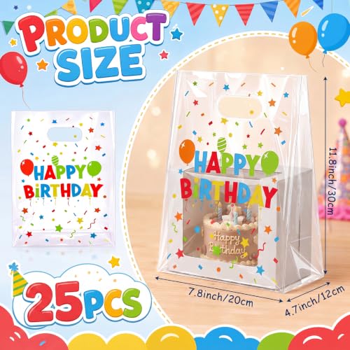 Pasimy 25 Pcs Back to School Birthday Bags Birthday Plastic Gift Bags with Handles 11.8 x 7.9 x 4.7 Inch Colorful Balloons Party Gift Wrapping Pouch for Bday‌ Party Small Business Merchandise Supplies - style: Birthday