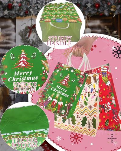 qiqee 100PCS Paper Gift Bags Assorted Christmas Paper Bags Red White Green - color: Red White Green