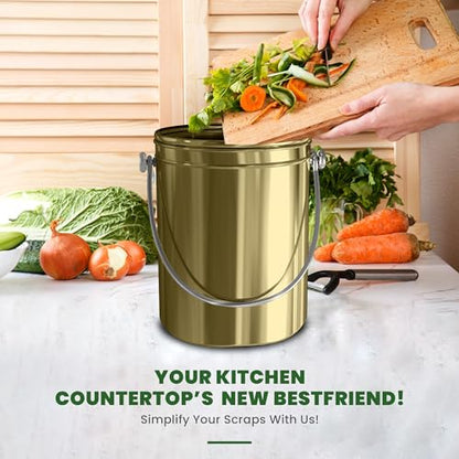 Utopia Kitchen Countertop Compost Bin 1.3 Gallon, Stainless Steel, Gold - color: Gold, size: 1.3 Gallon (Pack of 1)