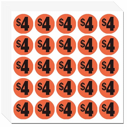 DUGUTUL 500pcs $4 Price Stickers for Garage Sale and Yard Sale | 4 Dollar Price Tags Labels | Super Bright & Jumbo 1" Diameter | Preprinted Price Labels | Garage Sale Stickers - color: 04 Dollar