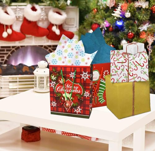 Gift Boutique Christmas Tissue Paper Bulk 200 Sheets 20"x20" 16 Holiday Designs Solid and Metallic Colors for Wrapping Gifts Boxes and Wine Bottles