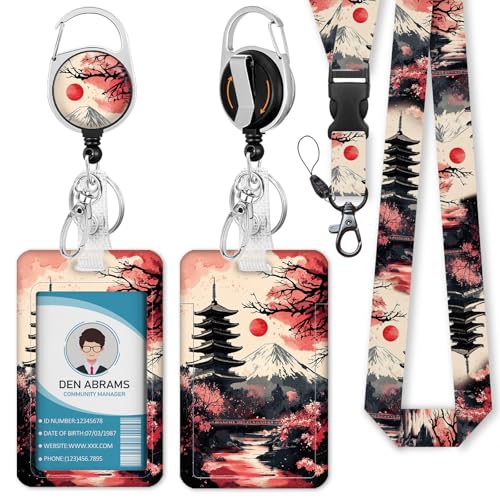 Piefly Lanyards for Id Badge, Teacher Card Holder Retractable Reel Red Moon - color: Red Moon