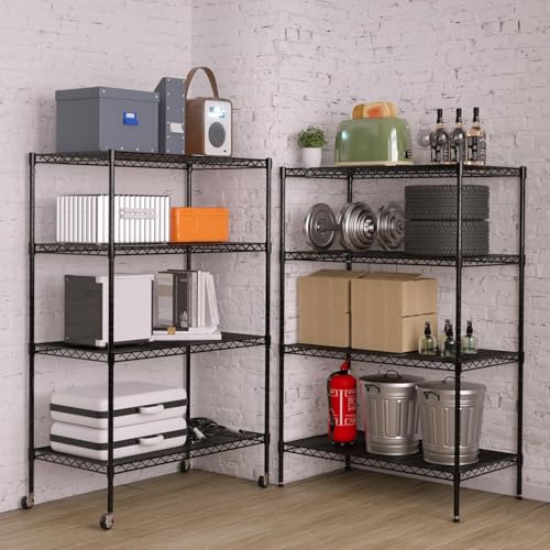 Meet perfect 4-Tier Wire Shelving Unit with Wheels, 36 x 14 x 62 in, Black - color: Black, size: 4-Tier, 62"H × 36"W × 14"D
