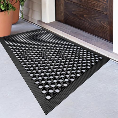 BEHERO Rubber Outdoor Mat 36" x 24" Anti Fatigue Waterproof Non-Slip - color: Black(drainage), size: 2' x 3' (Rectangular)