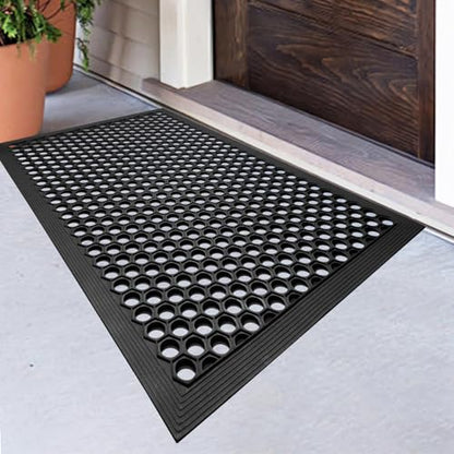 BEHERO Rubber Outdoor Mat 36" x 24" Anti Fatigue Waterproof Non-Slip - color: Black(drainage), size: 2' x 3' (Rectangular)