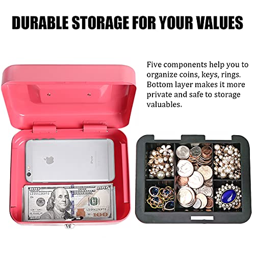 Cash Box with Money Tray, Parrency Large Money Box with Key Lock，Medium，7 4/5" x 6 4/5" x 3 3/5"，Pink - color: Pink, size: Medium（7.87")