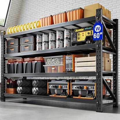 Yizosh 60" W Metal Garage Storage Shelves,8000LBS Heavy Duty 4-Shelf Adjustable Steel Organization Shelving,Utility Rack Shelf,60" W x 24" D x 70" H for Basement,Warehouse,Industrial - size: 60"Wx24"Dx70"H