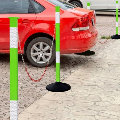 Traffic Delineator Post with Weighted Base & Reflective Collars, Adjustable Parking Cones with 4 FT Chains, Portable Orange Driveway Barrier Pole for Traffic Crowd Control（Patented） - size: 5 Pack-Green