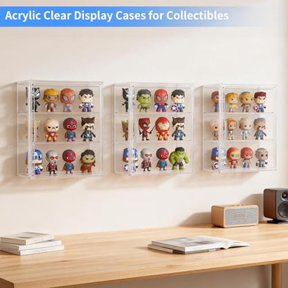 3-Tier Clear Acrylic Display Case for Figures, Wall-Mounted