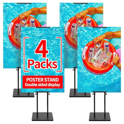 4-Pack Poster Stand - Heavy Duty, Double-Sided, Adjustable Height Up to 80 inches, Outdoor Banner Stand - Black - size: 4 Pack Poster Stand